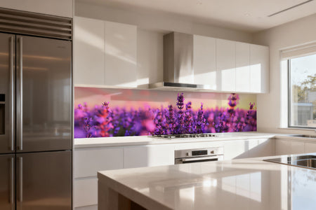 Küchenrückwand Lavendel im Sonnenuntergang