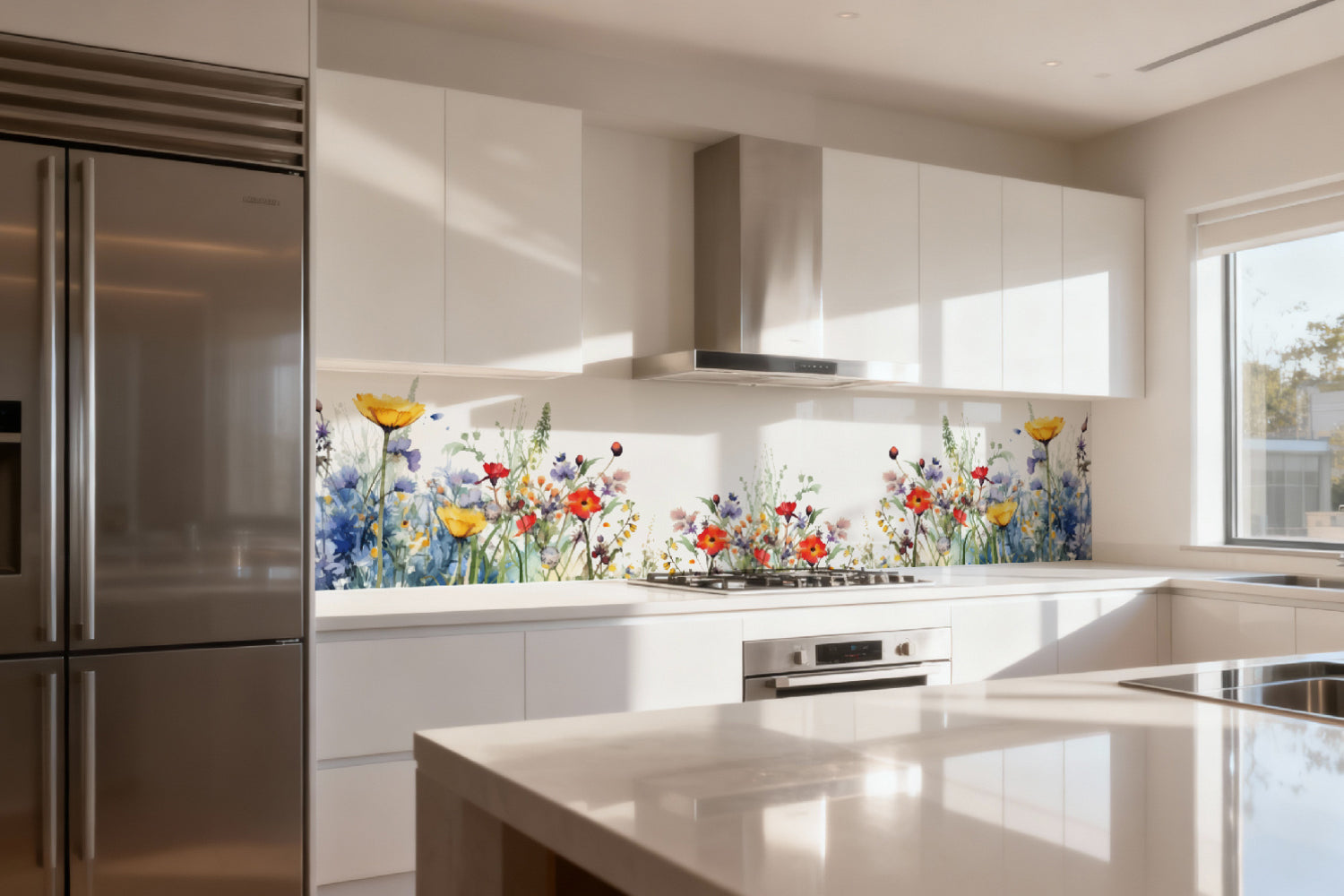 Küchenrückwand Aquarell Blumenwiese