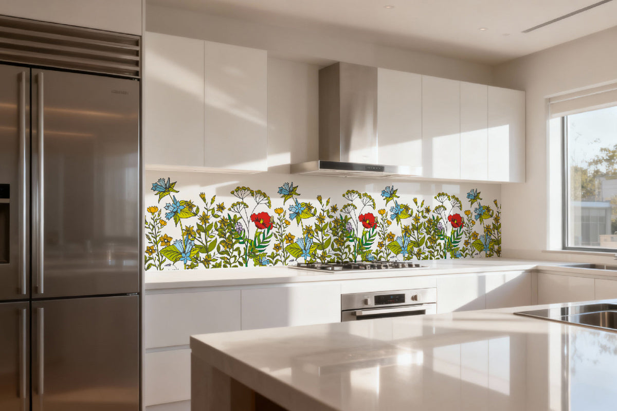 Küchenrückwand Illustratives Blumenmuster