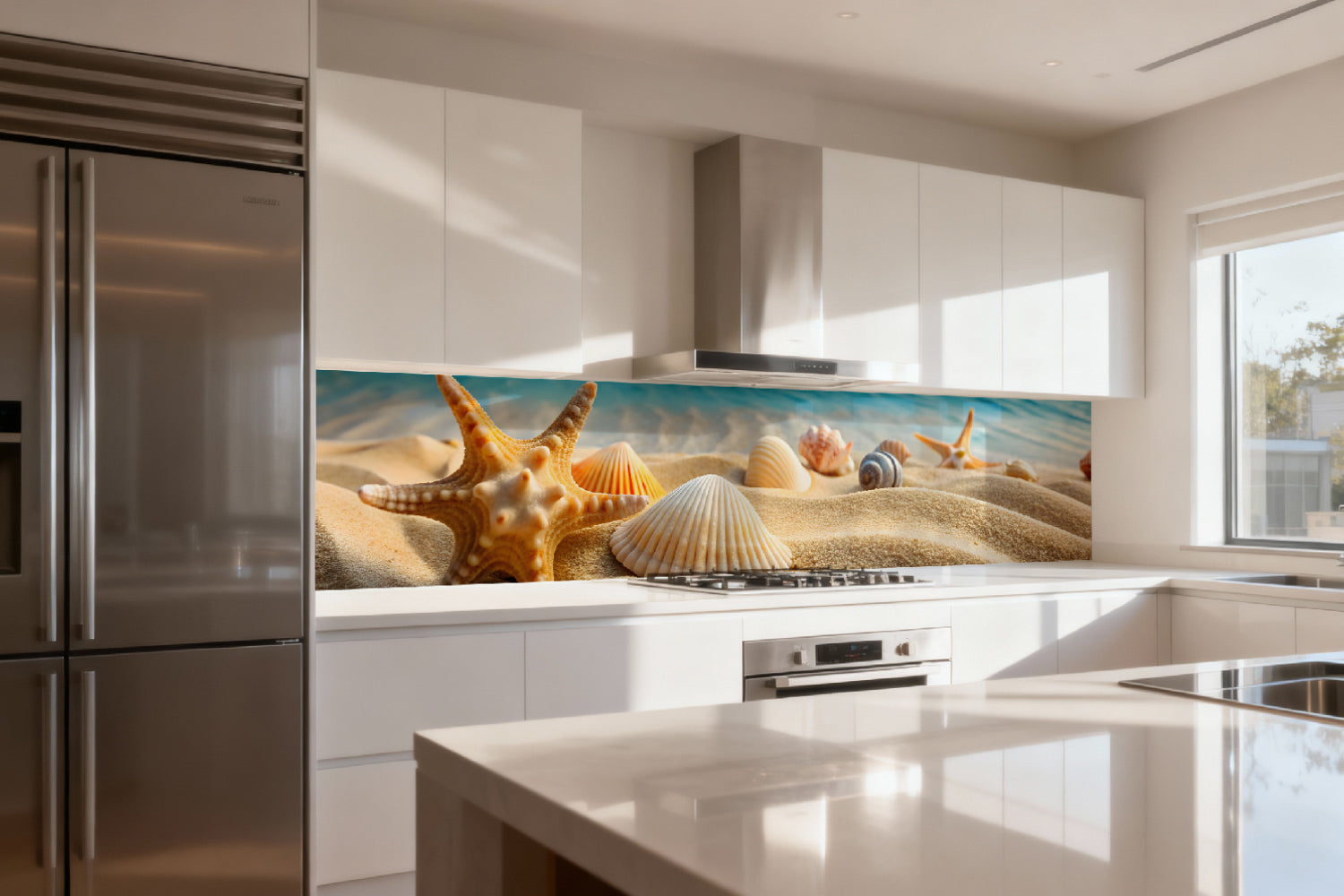 Küchenrückwand Strand mit Seesternen