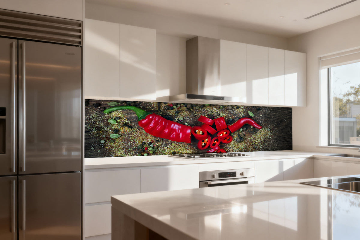 Küchenrückwand Chili und Gewürze