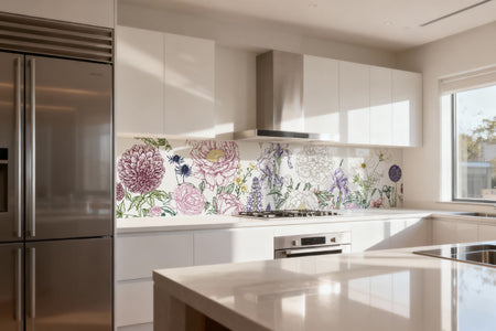 Küchenrückwand Botanische Blumenzeichnung