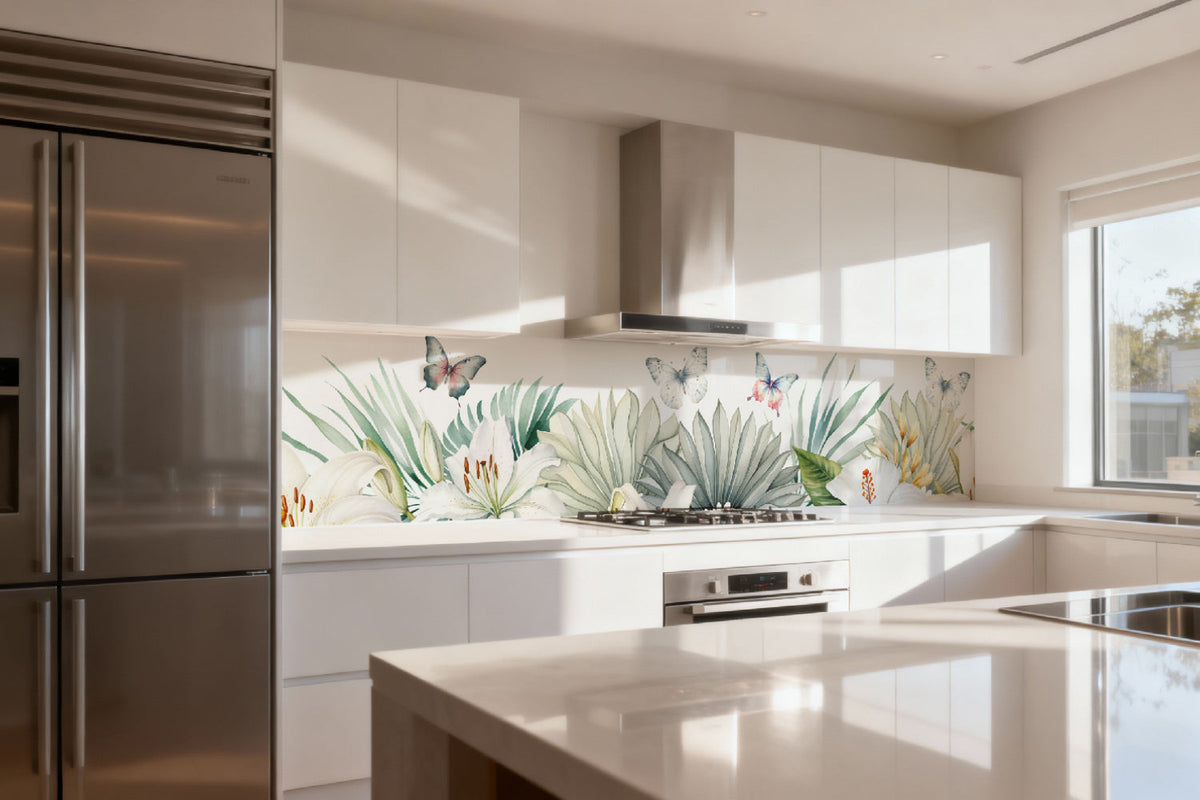 Küchenrückwand Schmetterlinge und Blumen