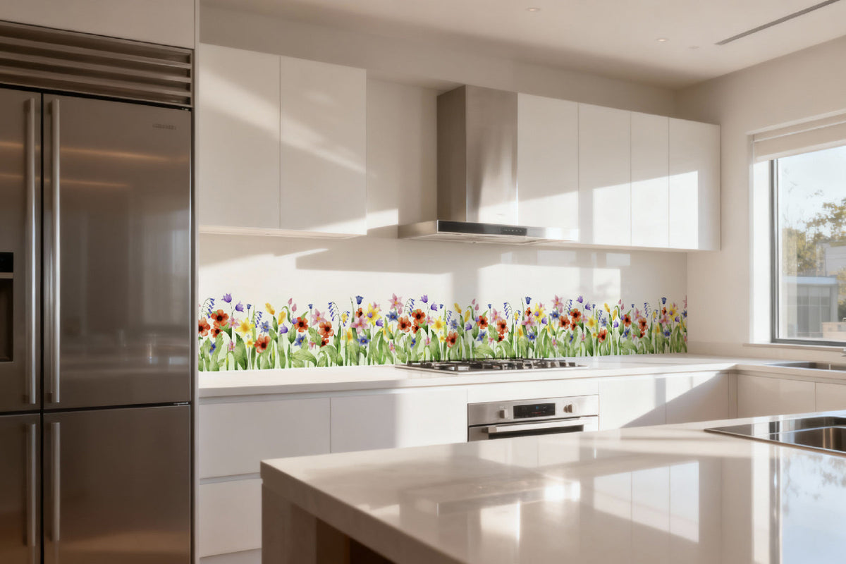 Küchenrückwand Aquarell Blumenwiese