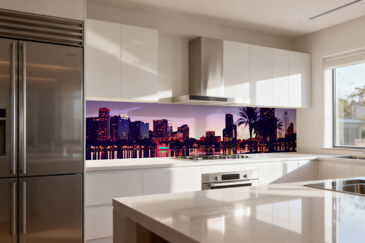 Küchenrückwand Stadt mit Palmen