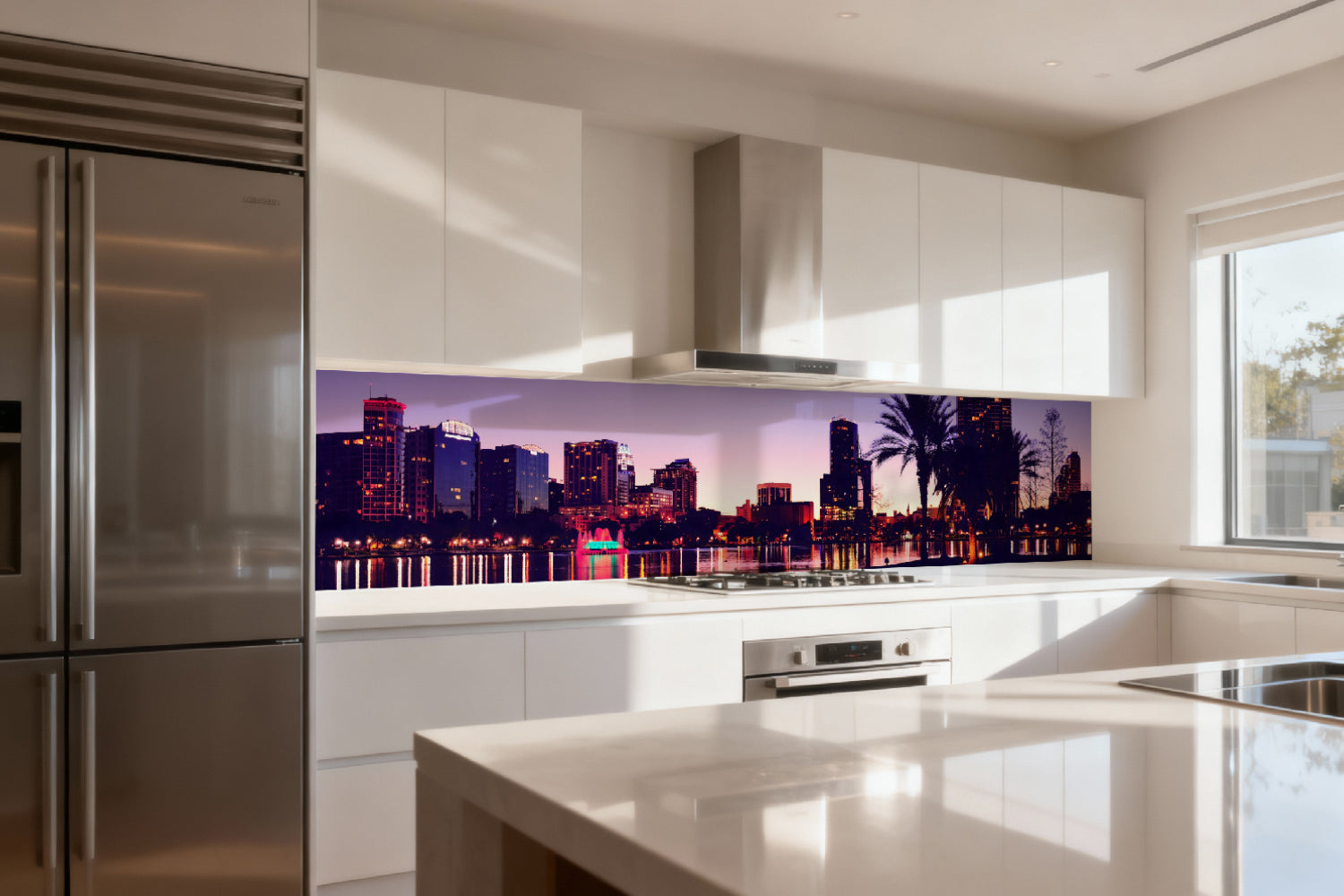 Küchenrückwand Stadt mit Palmen