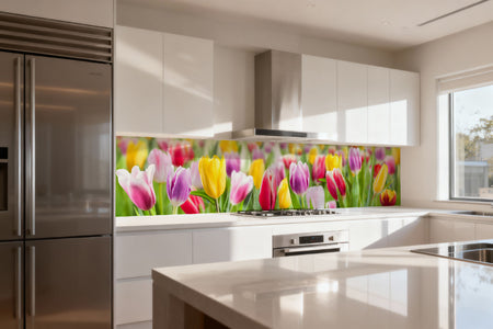 Küchenrückwand Bunte Tulpenwiese