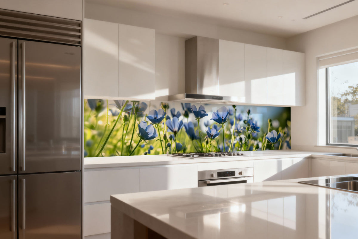 Küchenrückwand Blaue Blumenwiese