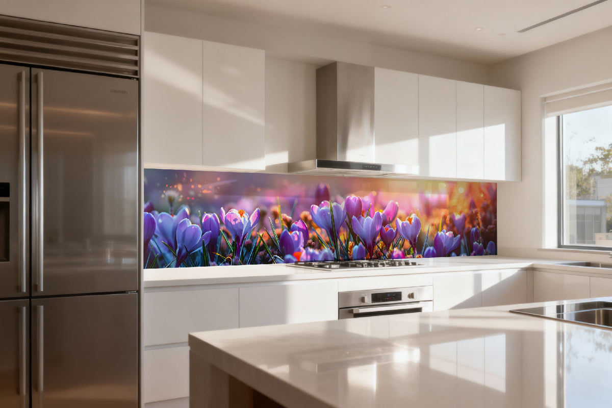 Küchenrückwand Lila Blumen im Sonnenlicht