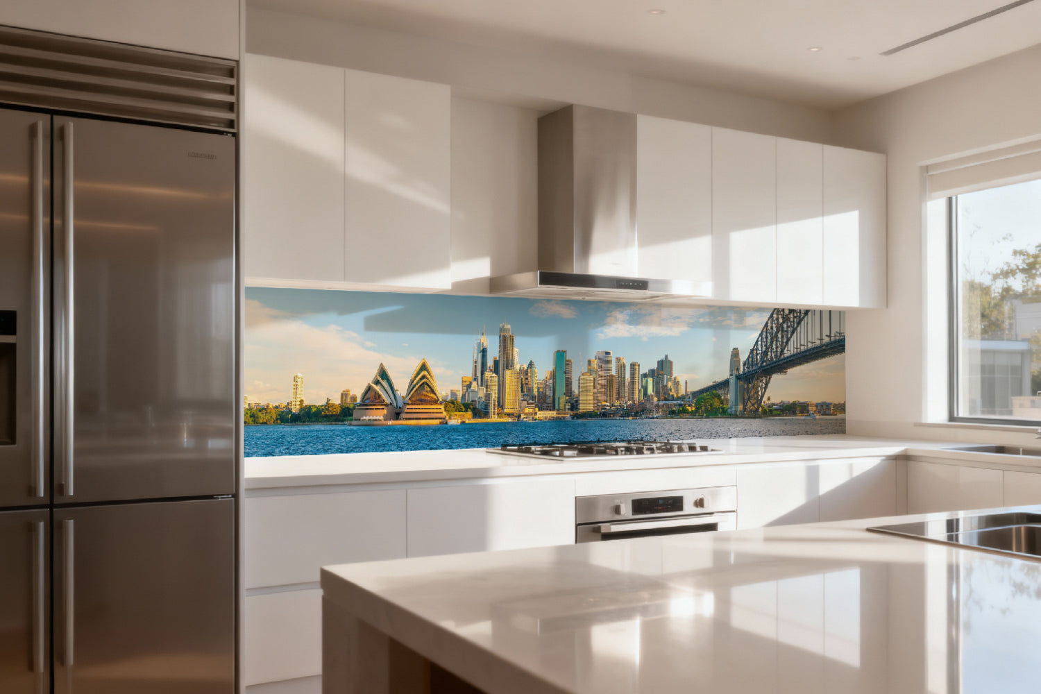 Küchenrückwand Skyline am Wasser