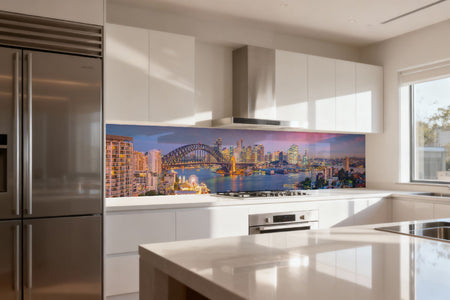 Küchenrückwand Stadtpanorama mit Brücke