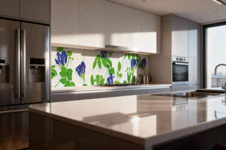Design Küchenrückwand mit Blütenmotiv