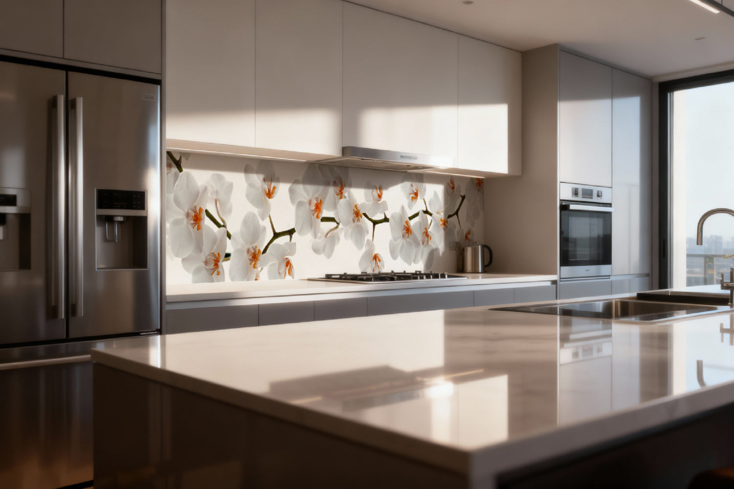 Küchenrückwand Weiße Orchideenblüten