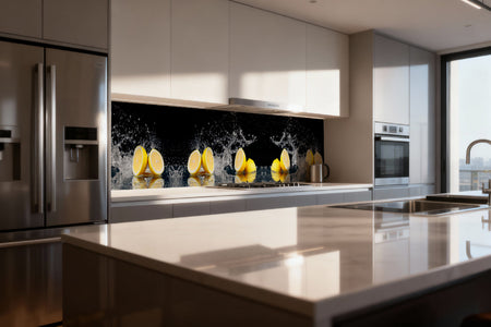 Küchenrückwand Zitronen Splash Schwarz