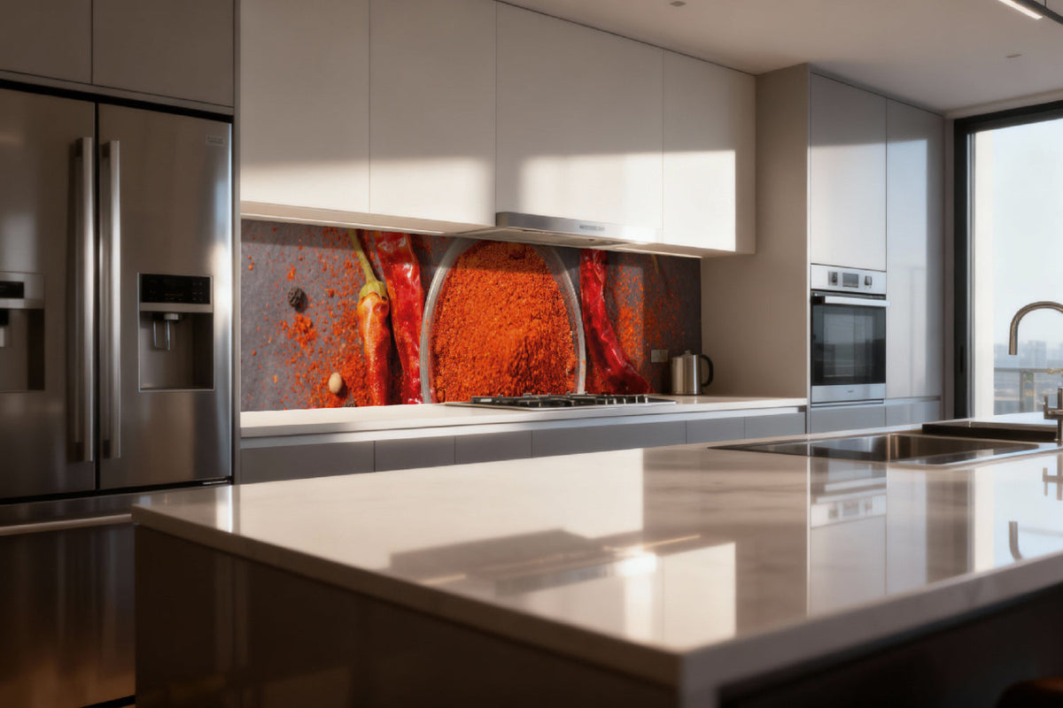 Küchenrückwand Chili und Gewürze