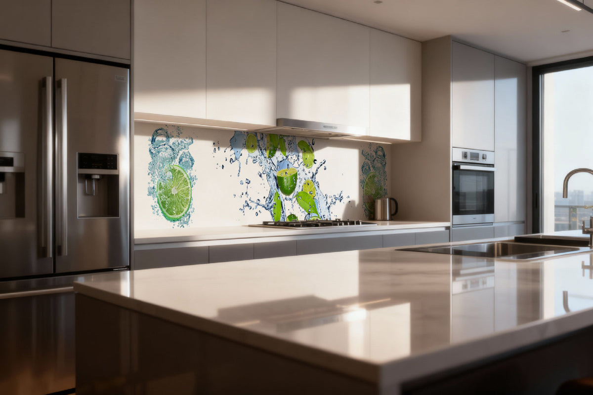 Küchenrückwand Limette und Wassertropfen