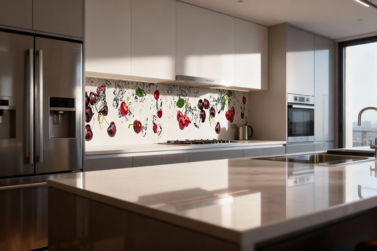 Küchenrückwand Kirschen mit Eiswasser