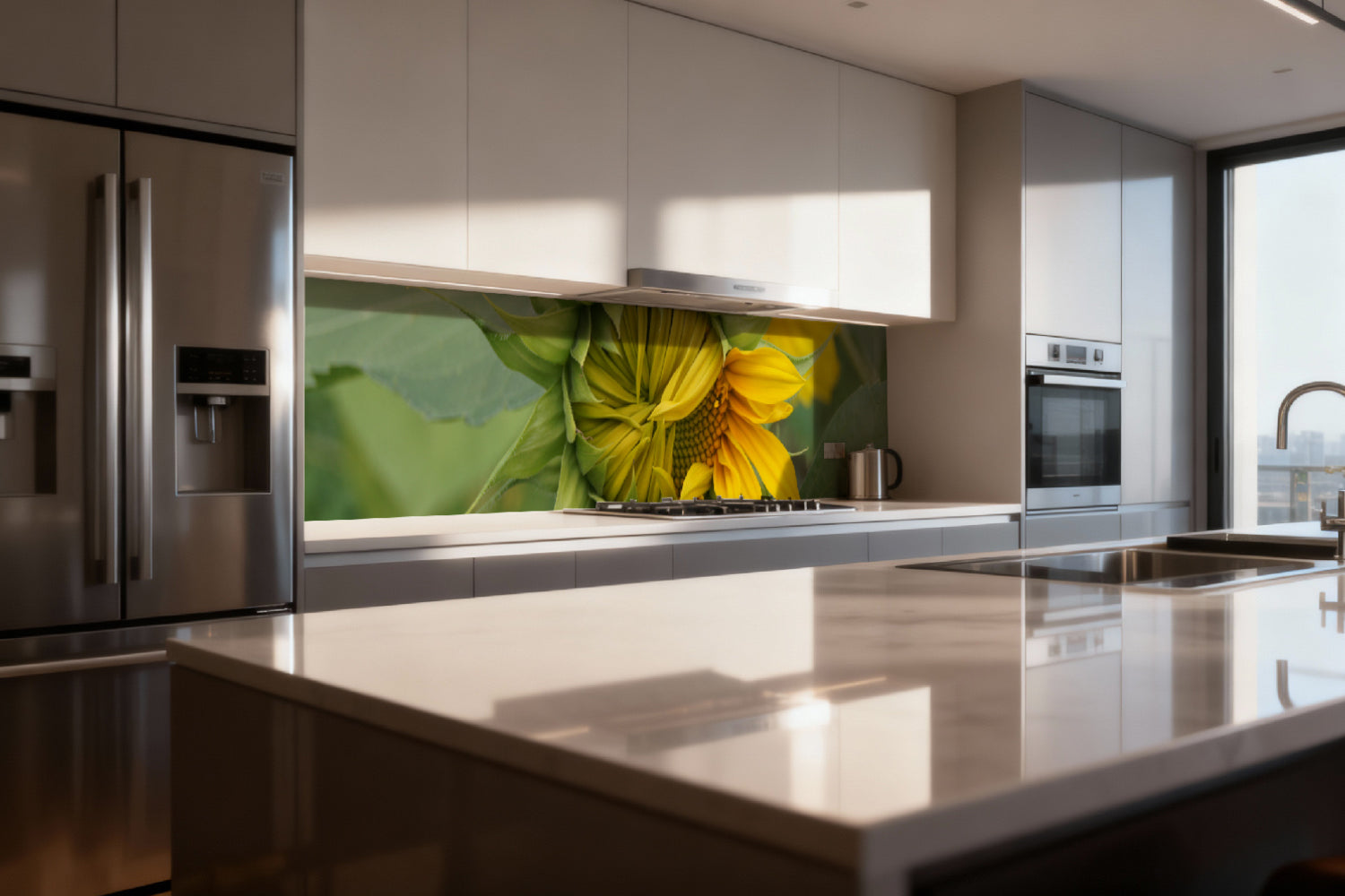 Küchenrückwand Sonnenblume im Aufblühen