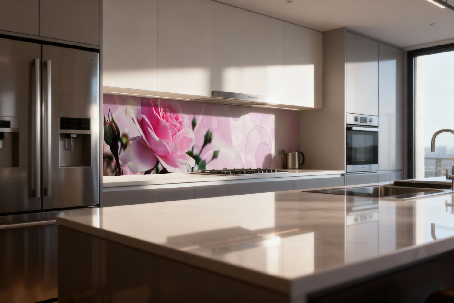 Küchenrückwand mit Rosenmotiv