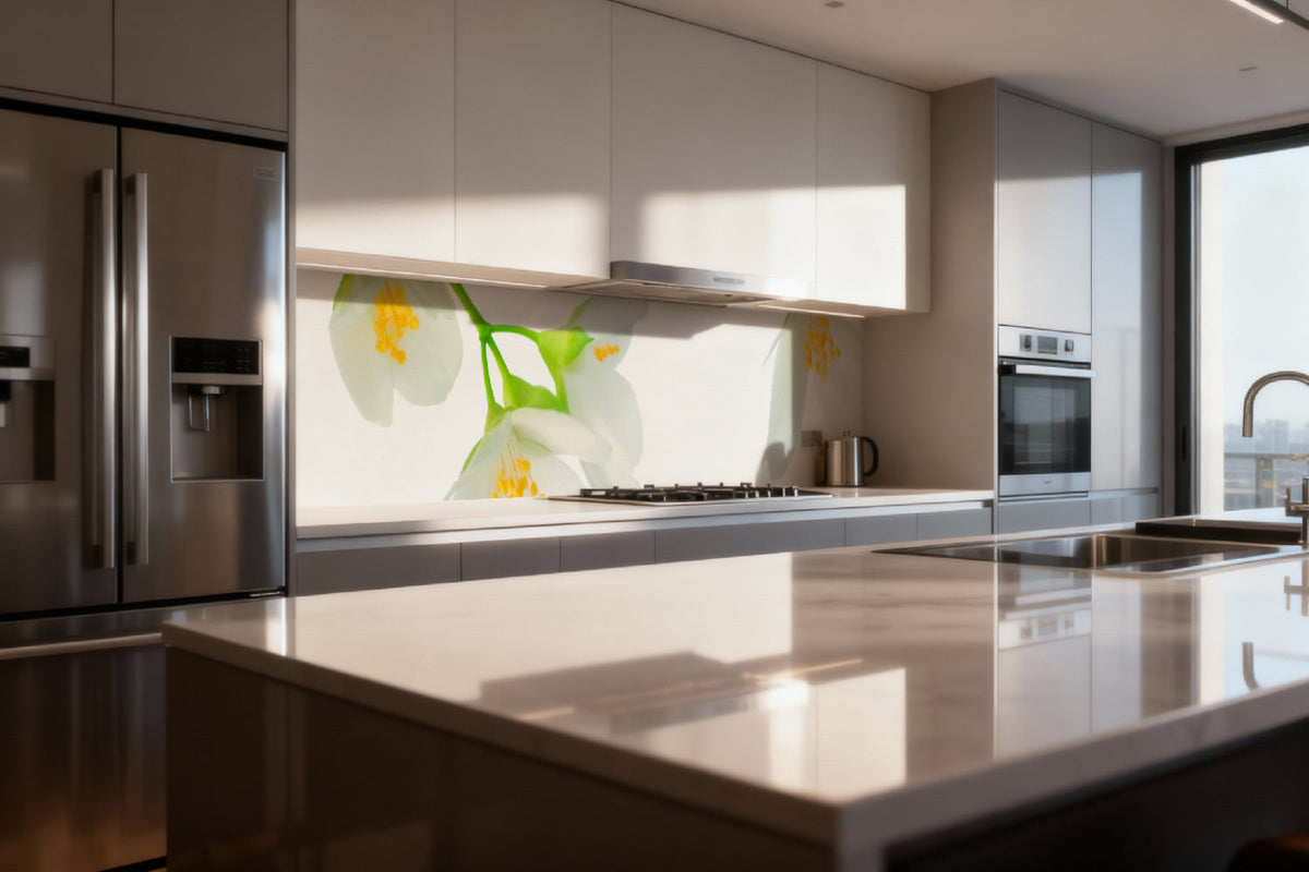 Küchenrückwand Weiße Blüten