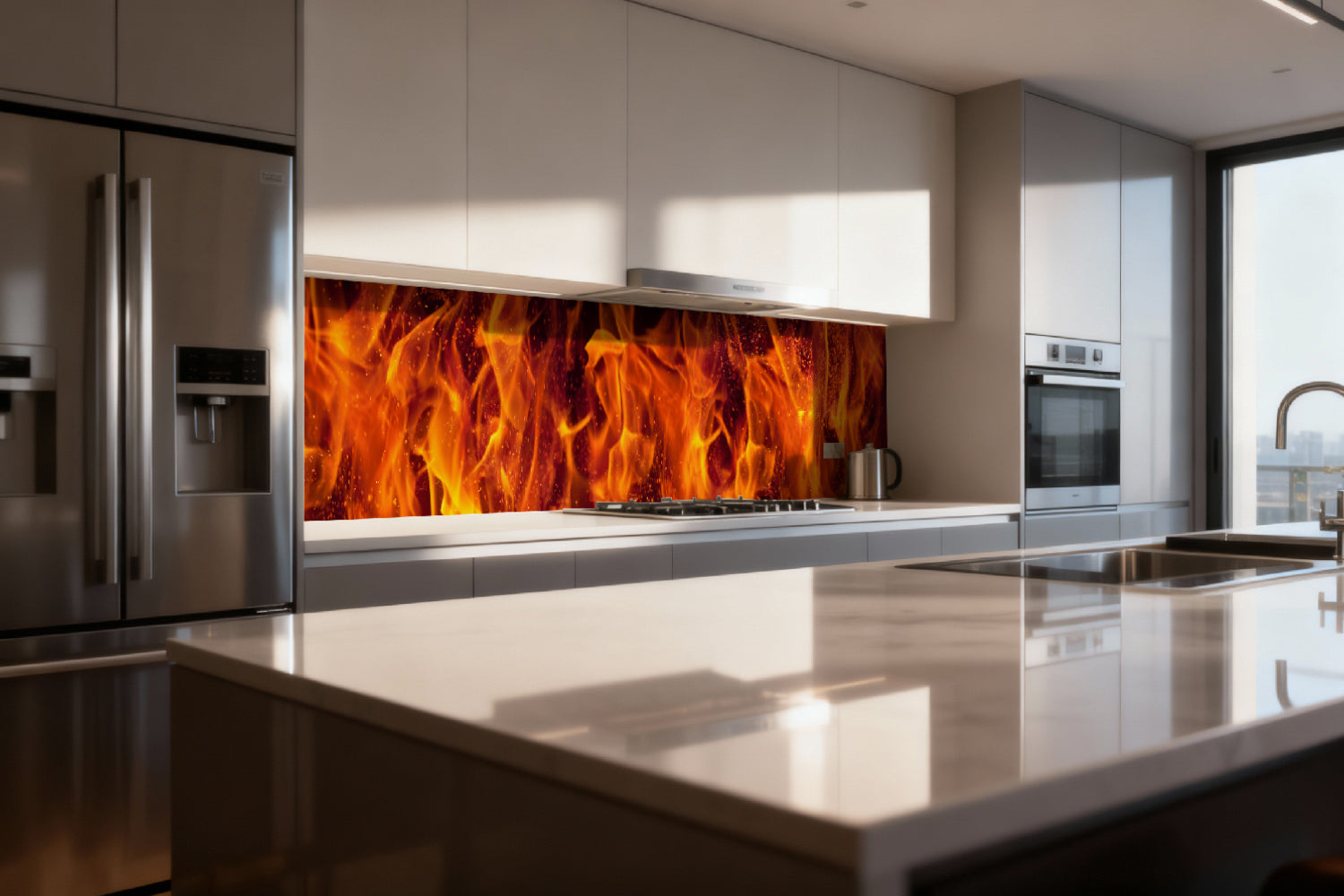 Küchenrückwand mit Feueroptik