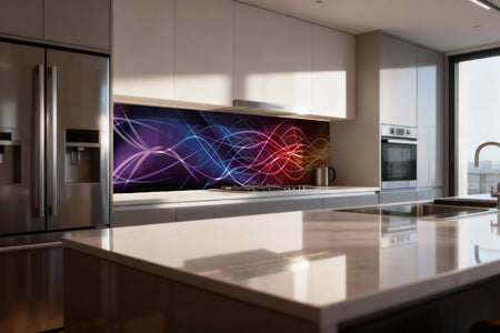 Küchenrückwand mit abstraktem Wellenmotiv