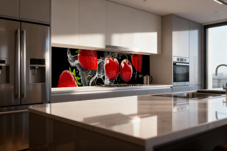 Küchenrückwand mit Erdbeeren und Kirschen