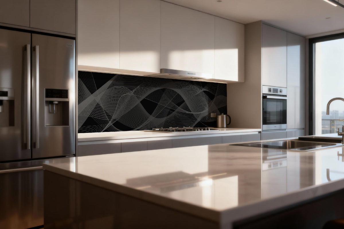 Küchenrückwand mit grauen Linien