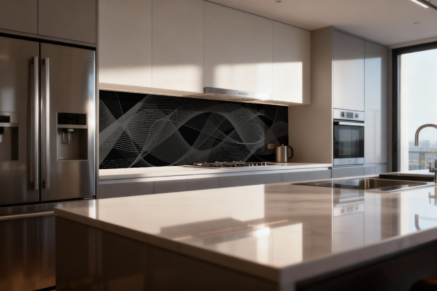 Küchenrückwand mit grauen Linien