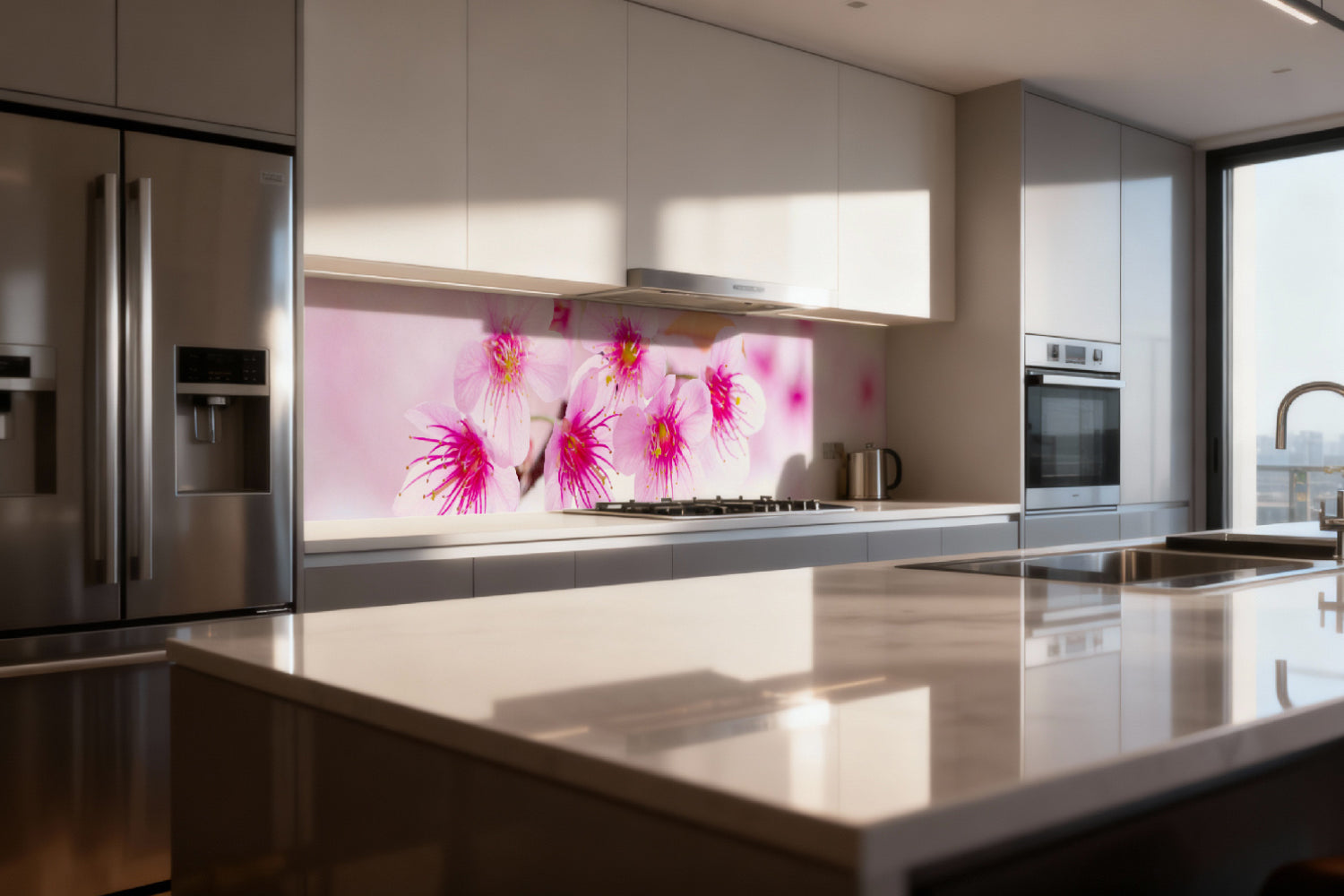 Küchenrückwand mit Kirschblüten