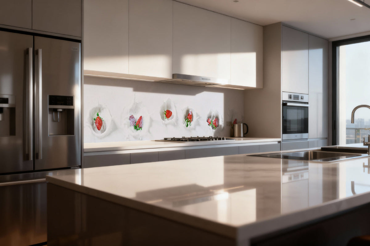 Küchenrückwand Erdbeeren Milch Splash