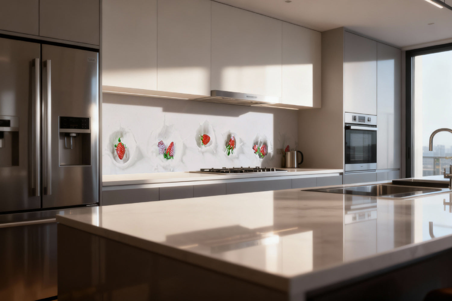 Küchenrückwand Erdbeeren Milch Splash