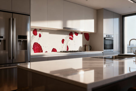 Küchenrückwand Himbeeren Milch Splash