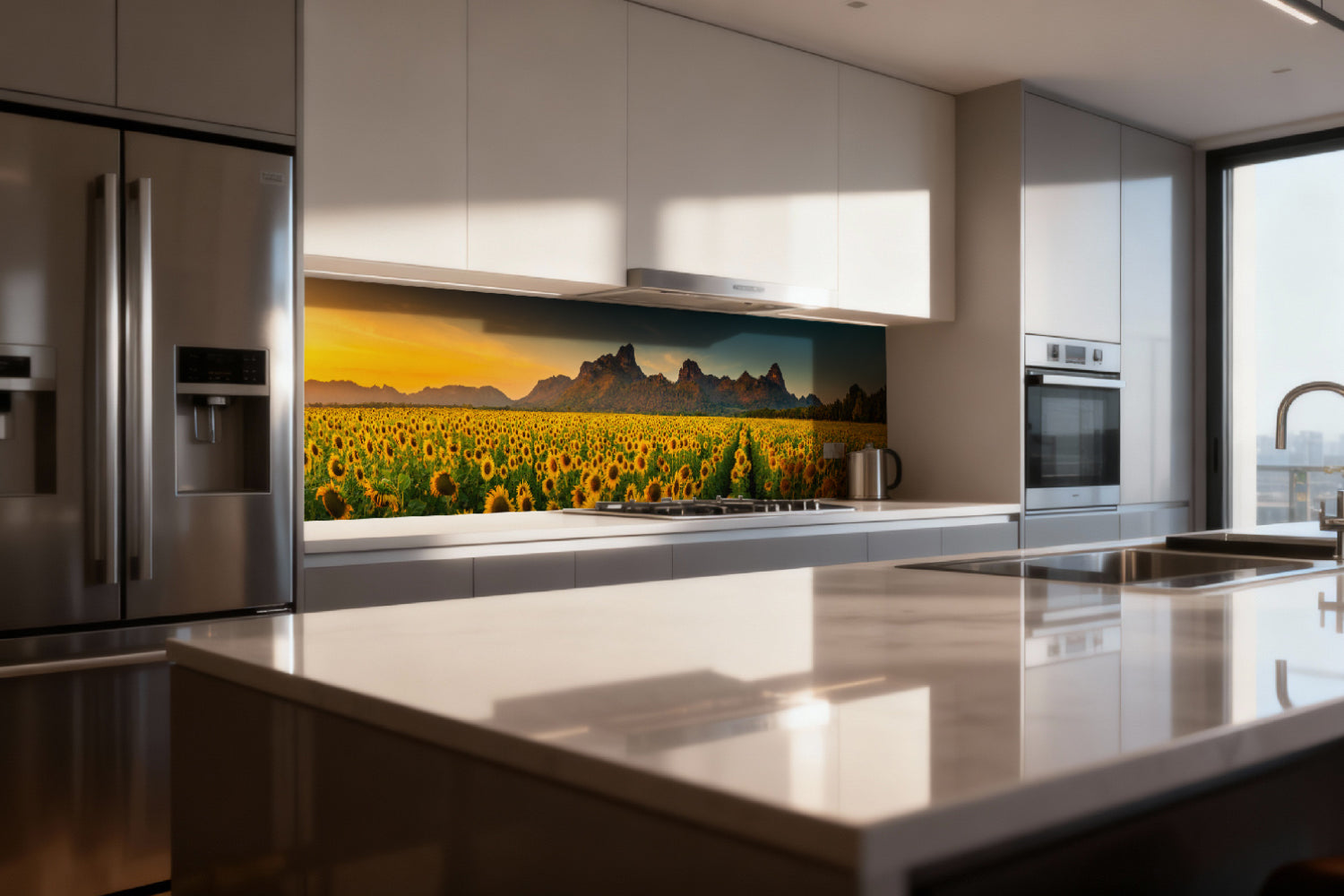 Küchenrückwand Sonnenblumenfeld im Sonnenlicht