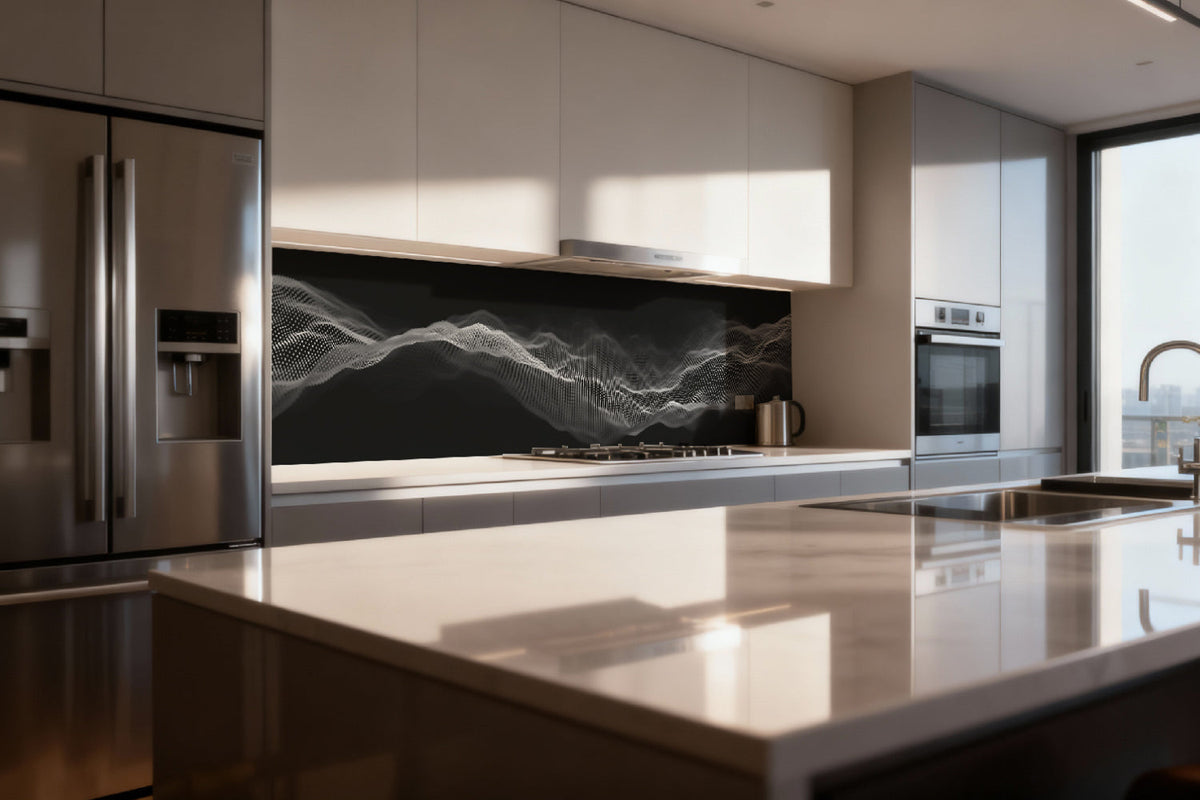 Küchenrückwand Abstrakte Wellen in Schwarz-Weiß