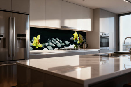 Küchenrückwand Orchideen & Spa-Steine