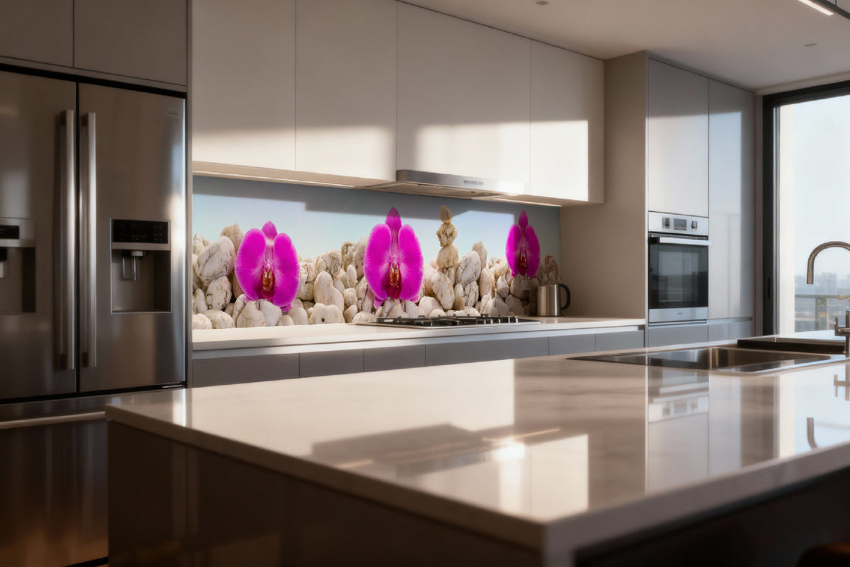 Küchenrückwand Orchideen & Steine