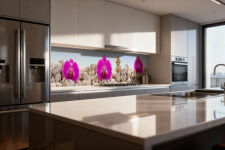 Küchenrückwand Orchideen & Steine