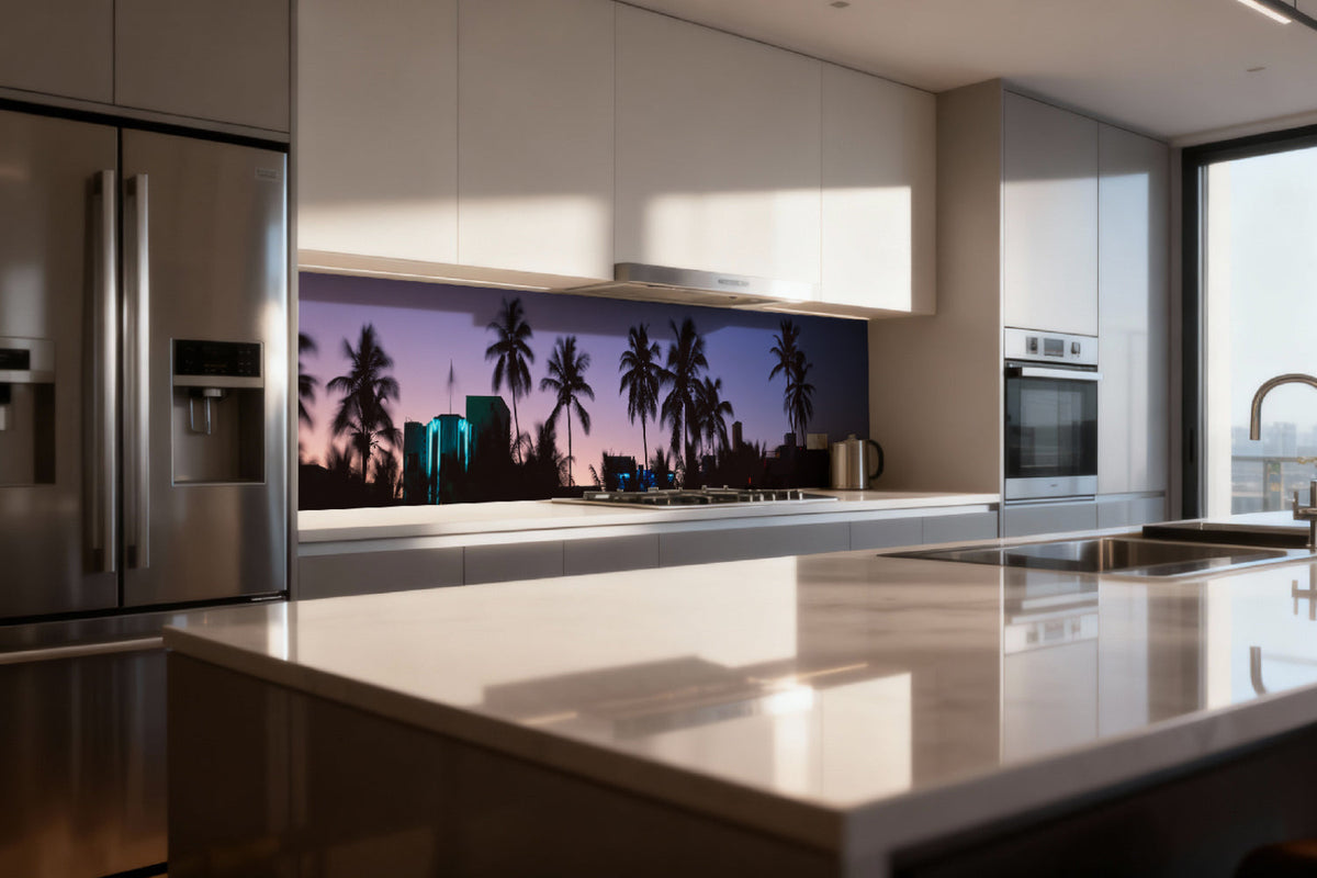 Küchenrückwand Palmen bei Sonnenuntergang