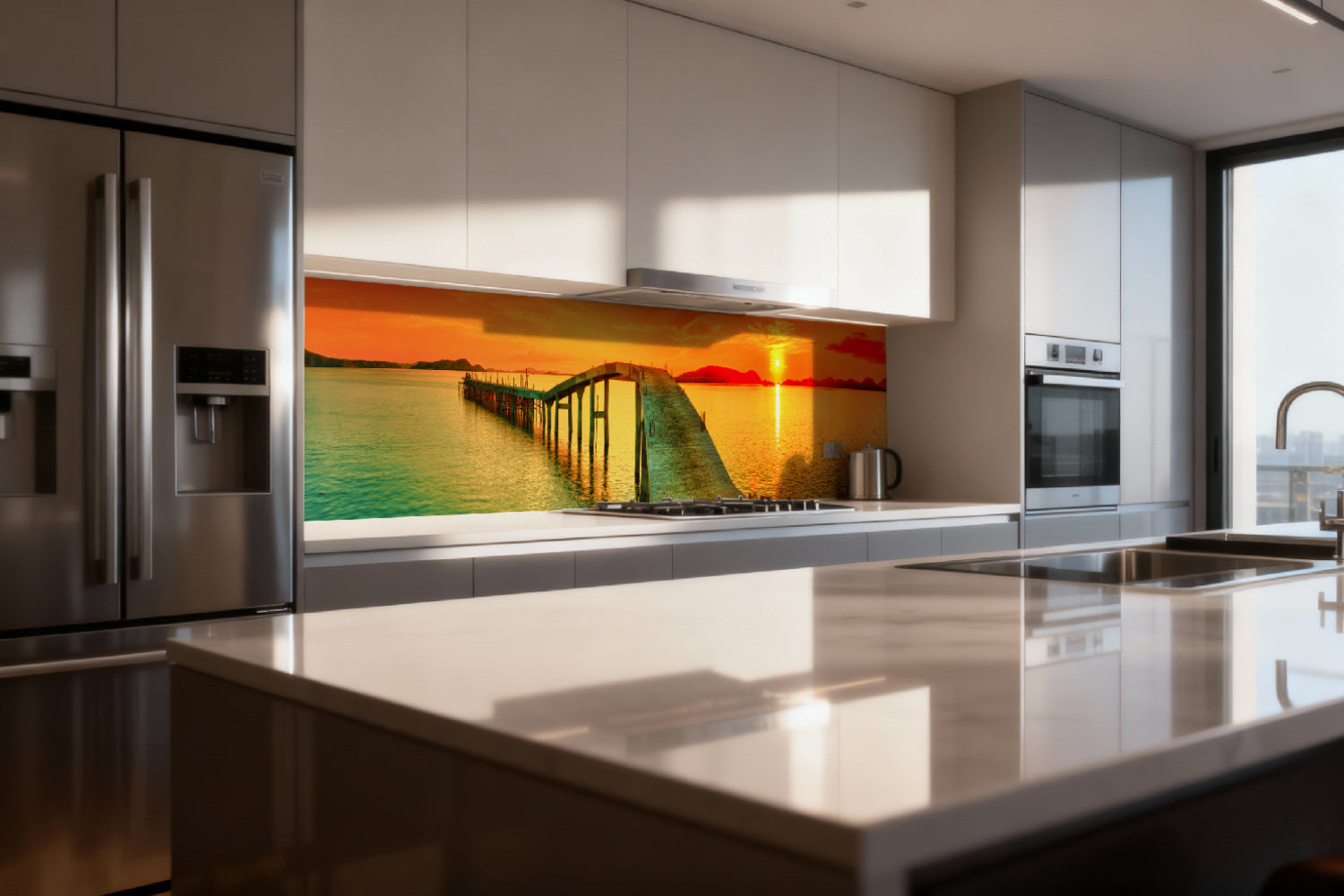 Küchenrückwand Sonnenuntergang am Steg