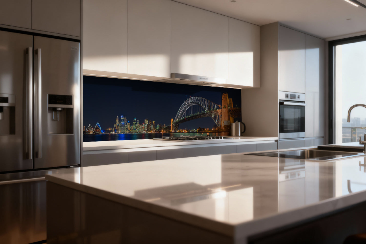 Küchenrückwand Beleuchtete Brücke bei Nacht