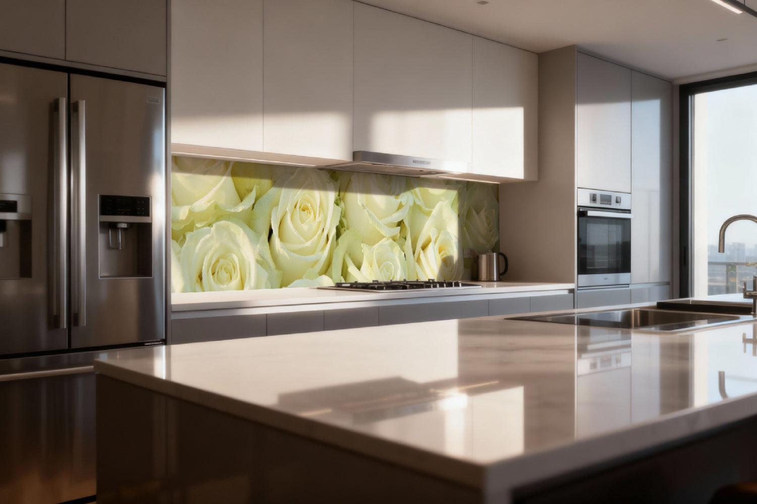 Küchenrückwand Rosenmeer in Weiß
