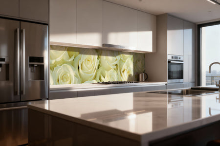 Küchenrückwand Rosenmeer in Weiß