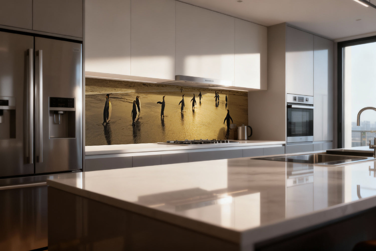 Küchenrückwand Pinguine am Strand