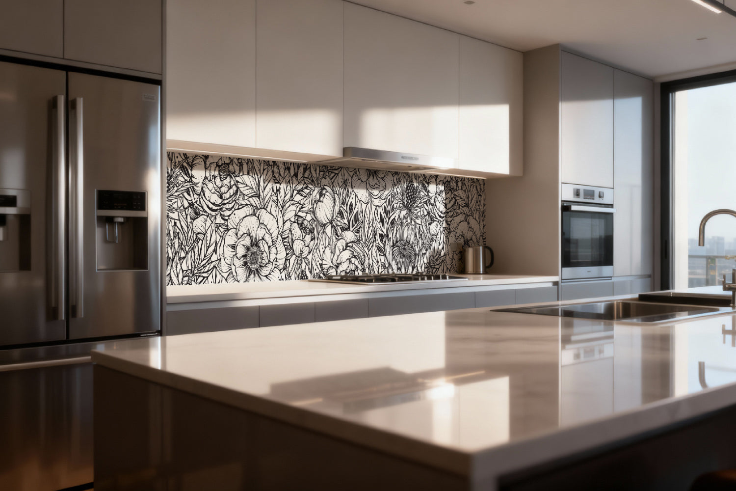 Küchenrückwand Blumen Schwarz Weiß