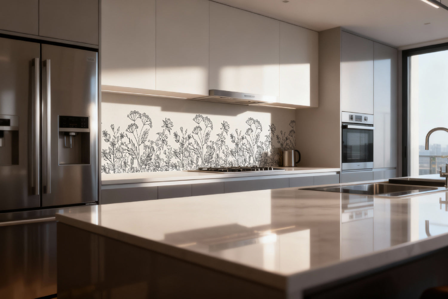 Küchenrückwand Wiesenblumen Schwarz Weiß