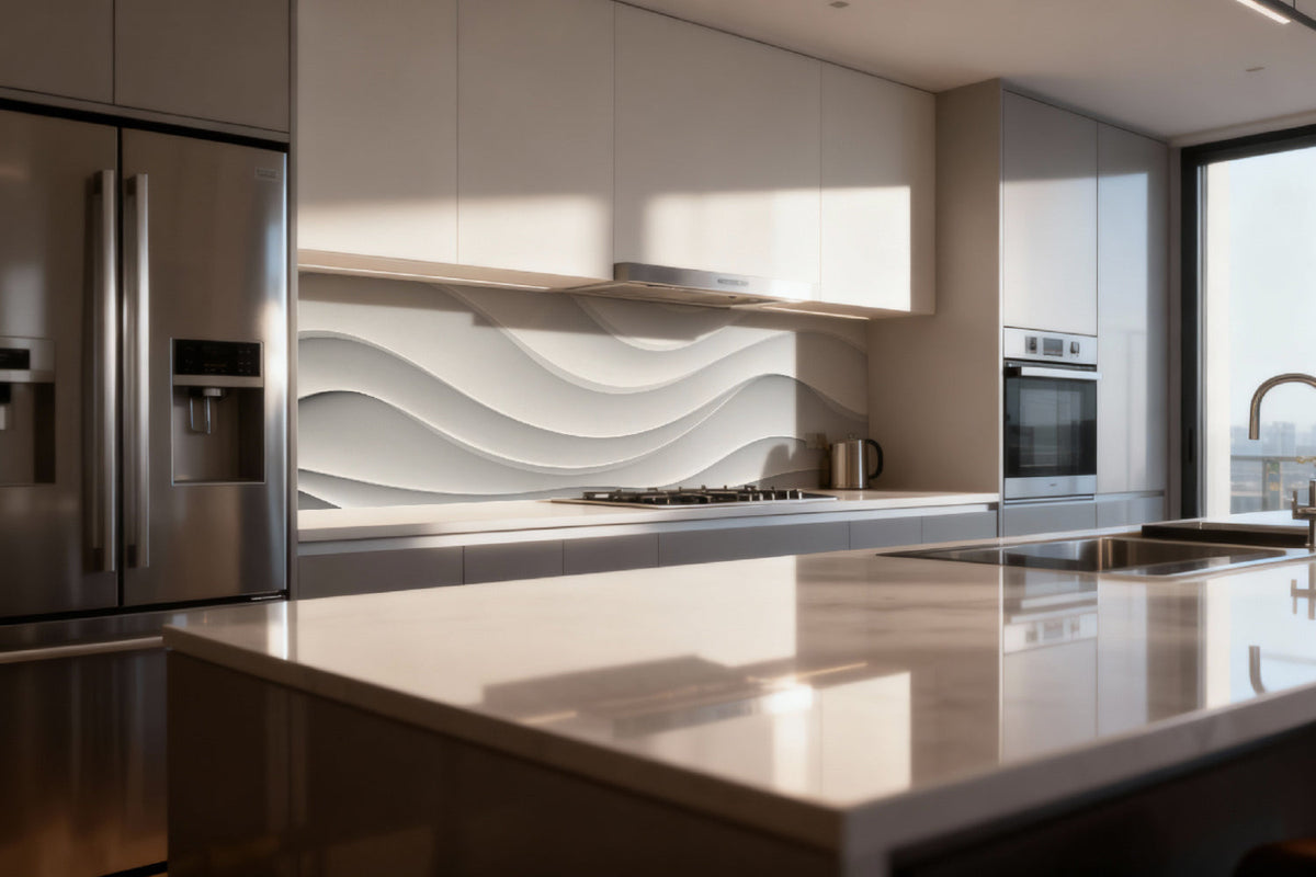 Küchenrückwand 3D Wellen Weiß