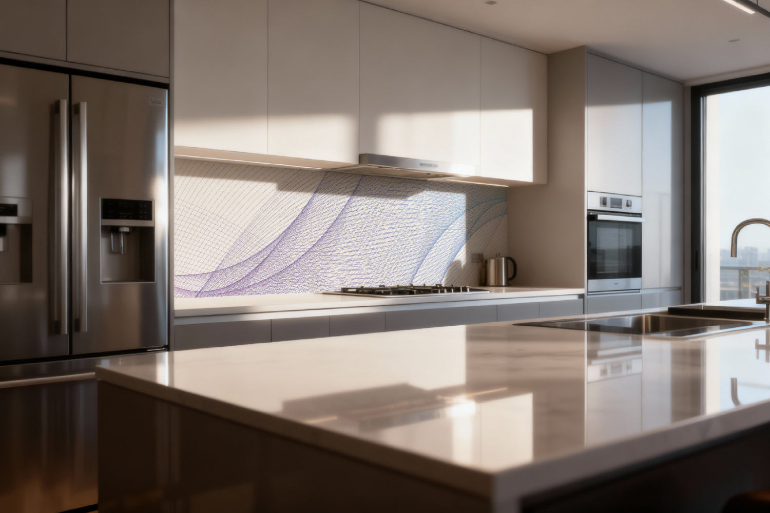 Küchenrückwand Linien Design Blau Violett