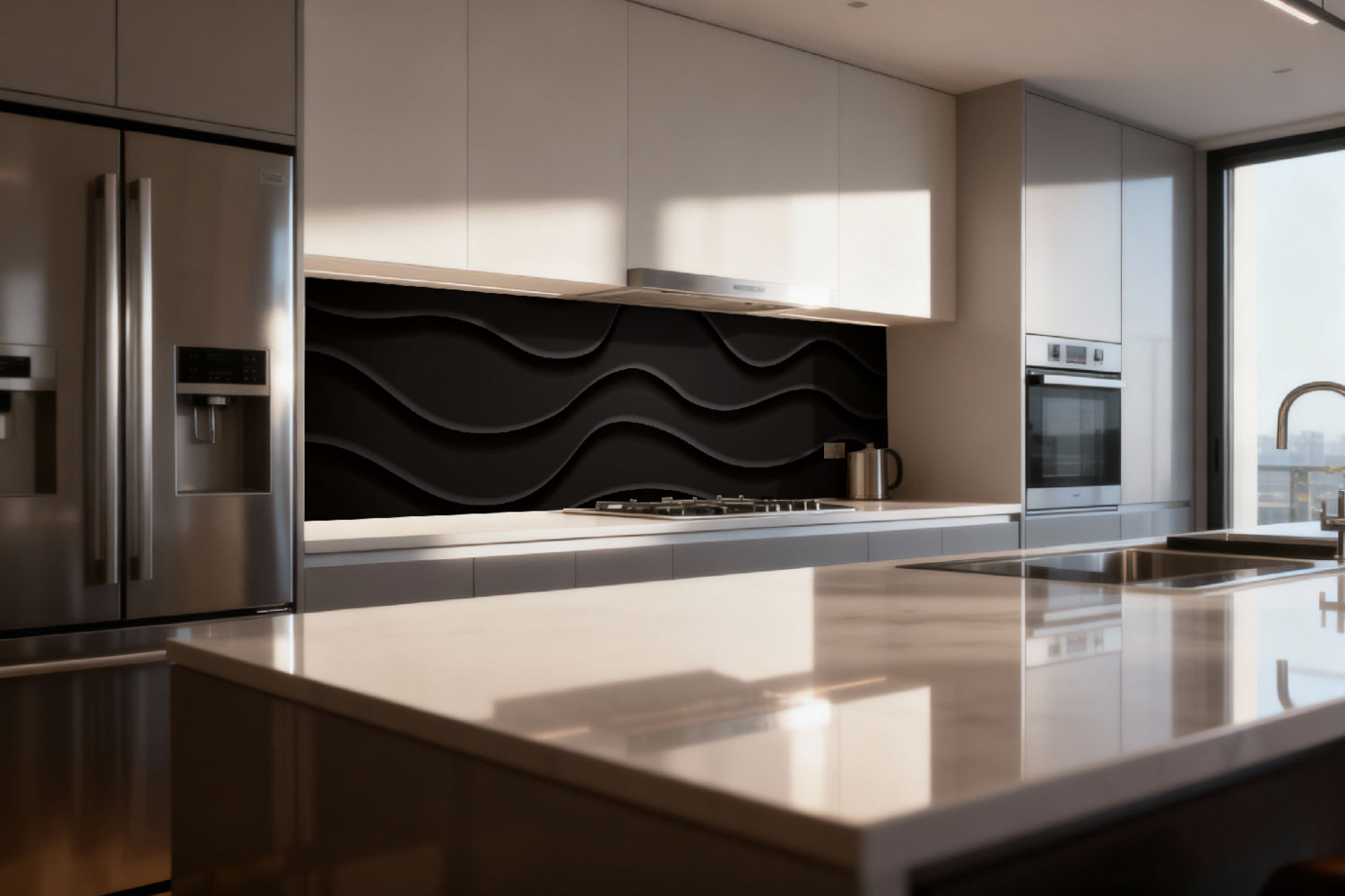 Küchenrückwand Schwarz Wellen Design
