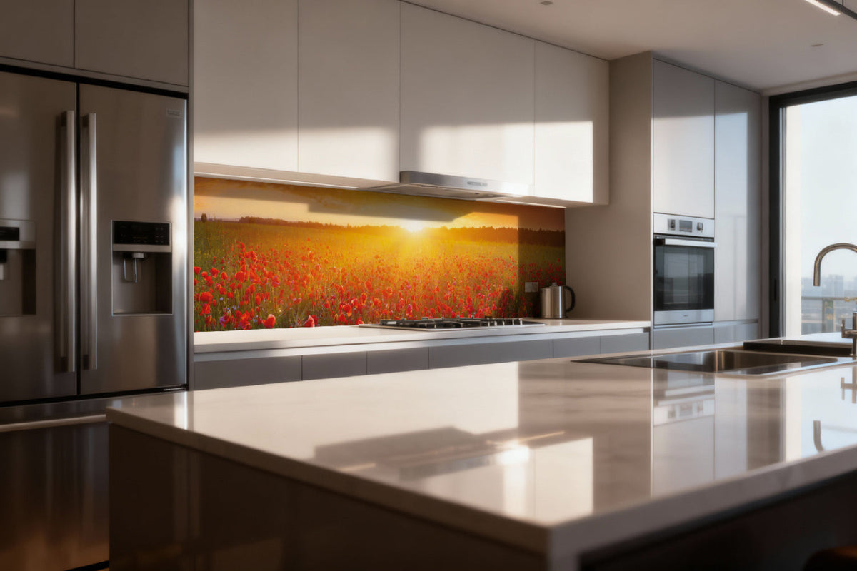 Küchenrückwand Mohnfeld Sonnenuntergang